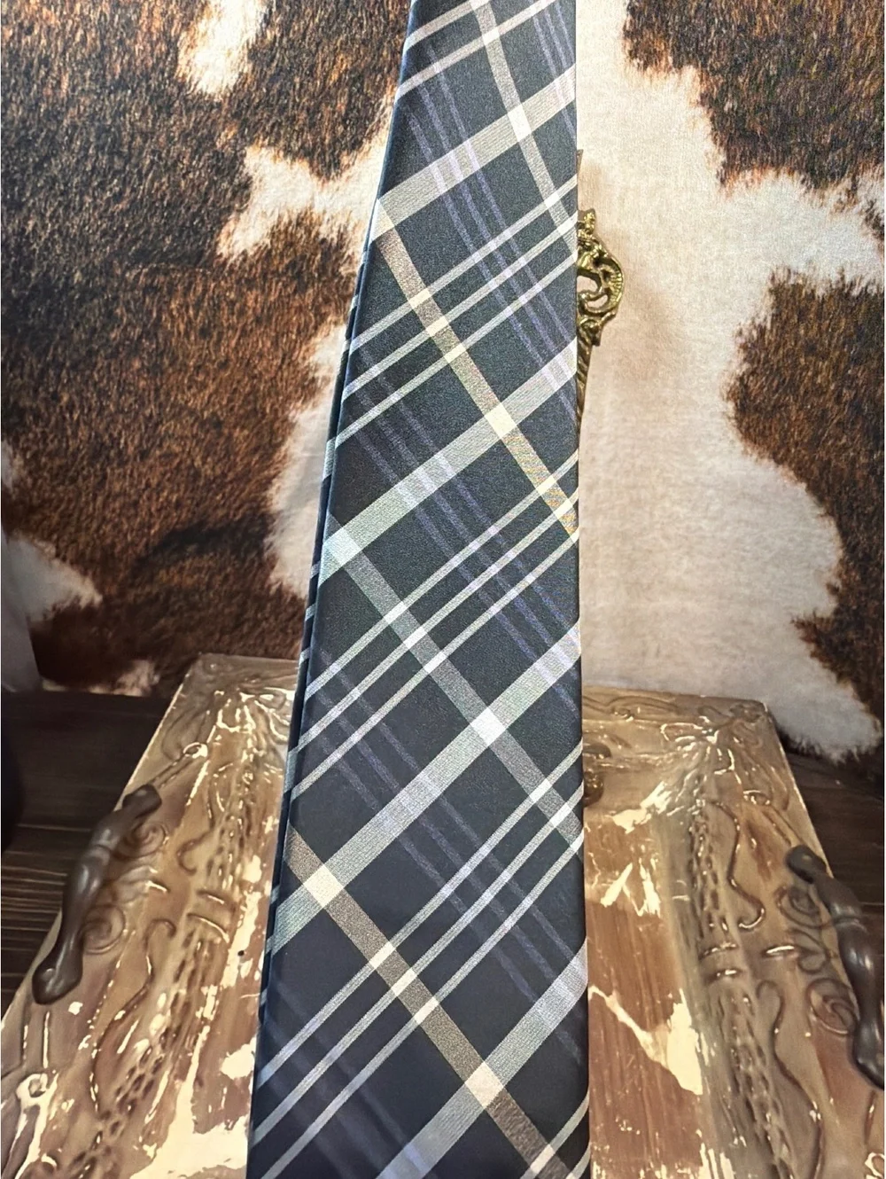 Ryan Seacrest Distinction Men's Plaid Tie Black and Gray